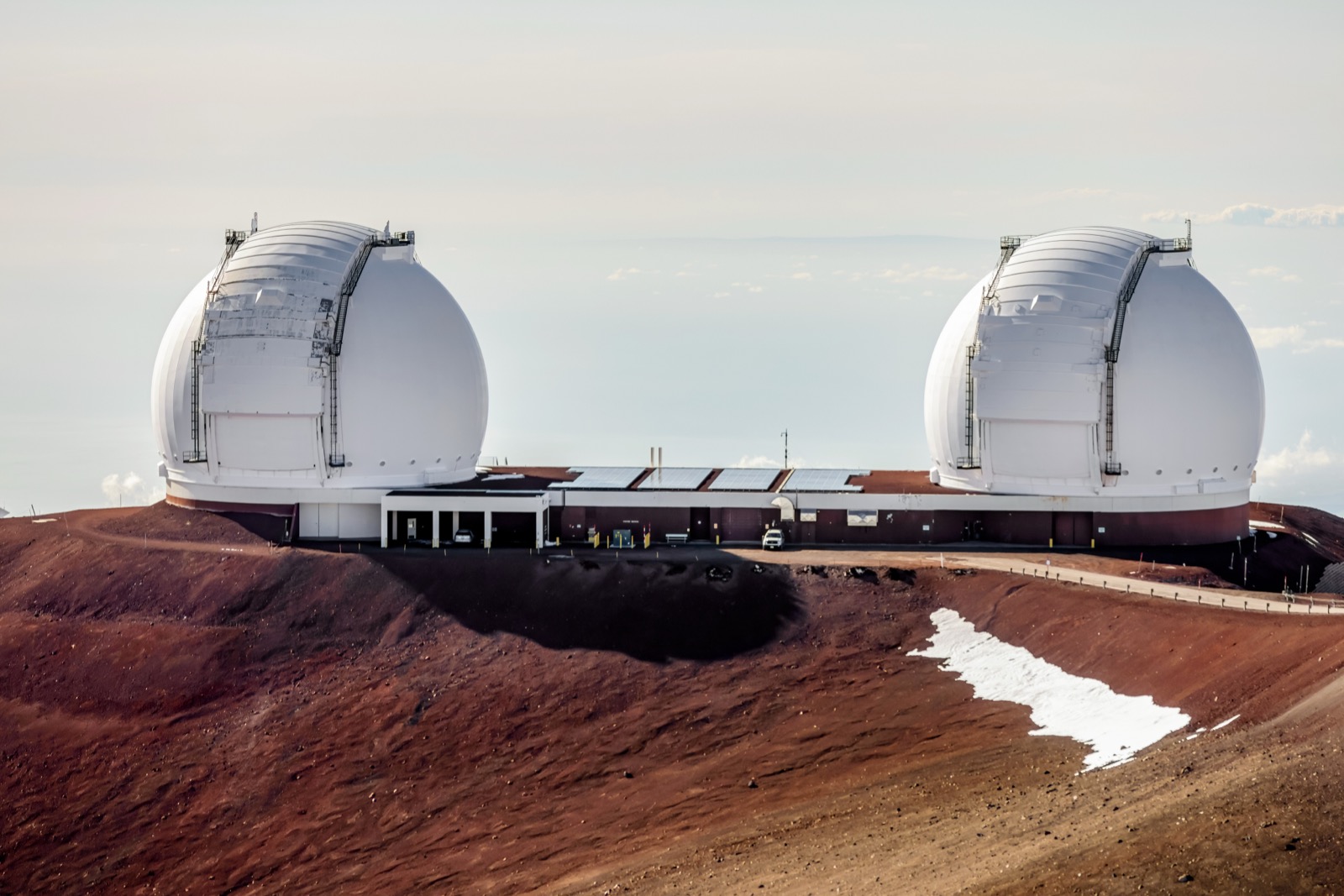 The twin domes of the W. M. Keck Observatory near the summit of Maunakea, Hawaiʻi.